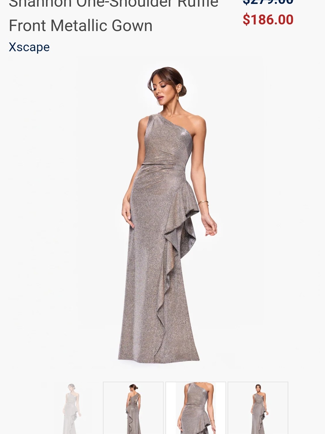 Xscape One-Shoulder Metallic Ruffle Gown - Silver